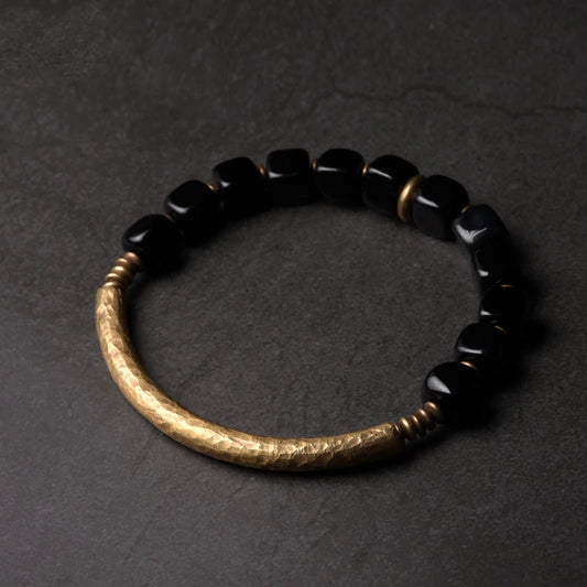 BESPOKE BLACK OBSIDIAN AND SOLID BRASS BRACELET