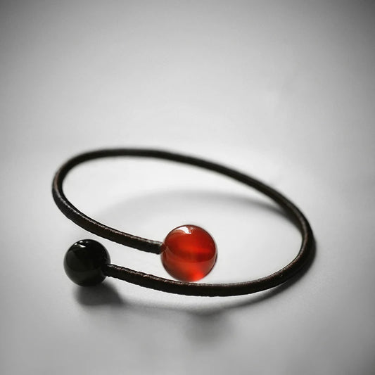 BESPOKE TAI CHI TIBETAN ONYX & RED AGATE ROPE BRACELET